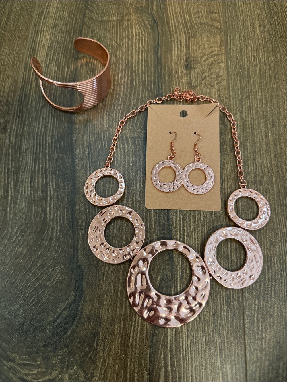 Rose Gold Statement Circle Necklace & Earrings Set by